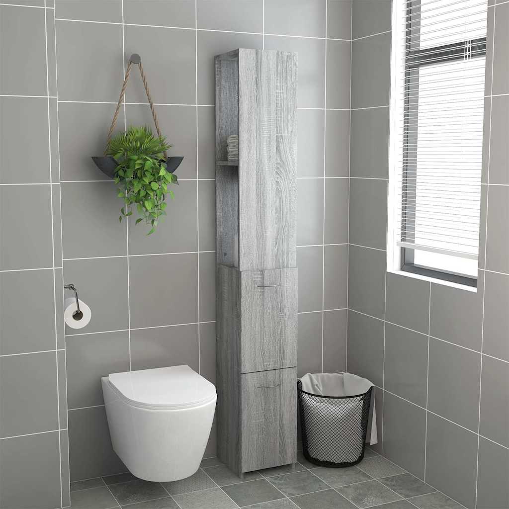 Armadietto Bagno Grigio Sonoma 25x26,5x170 cm Legno Multistrato