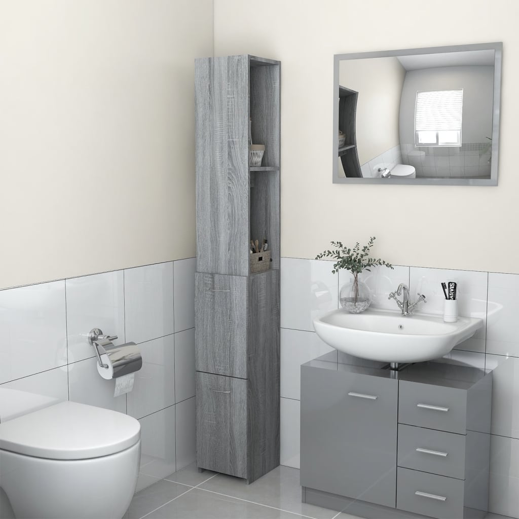 Armadietto Bagno Grigio Sonoma 25x26,5x170 cm Legno Multistrato | homemem39
