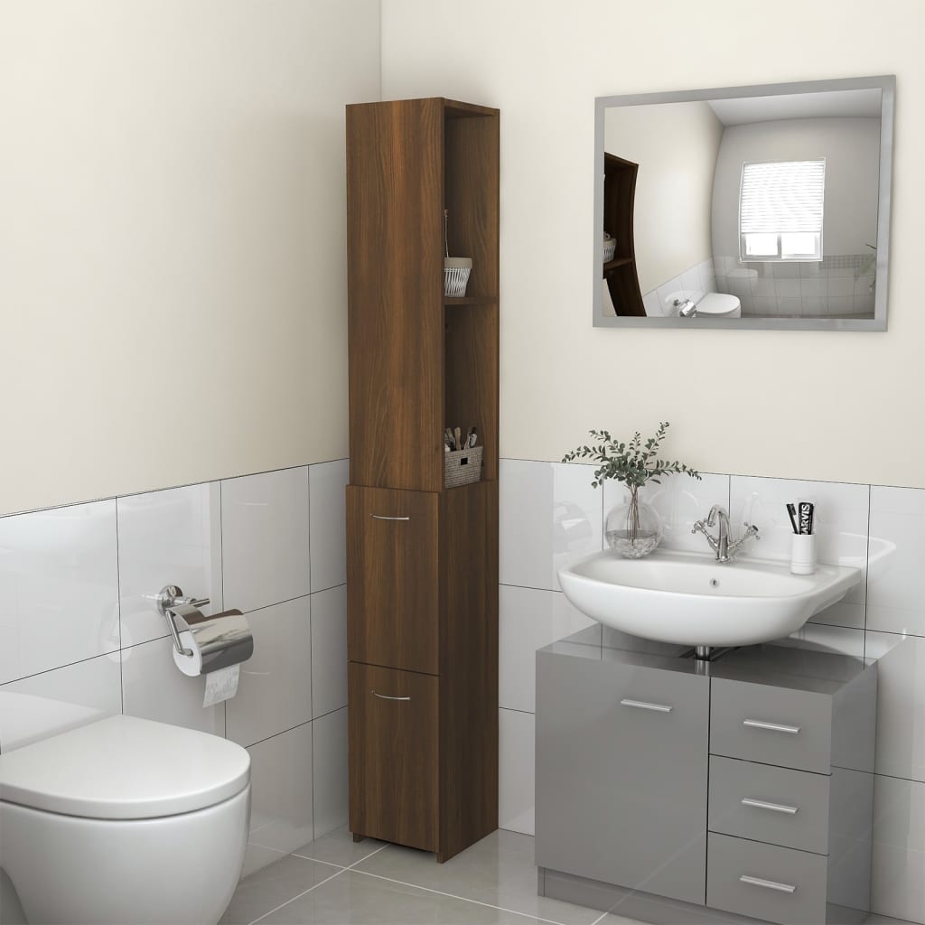 Armadietto Bagno Rovere Marrone 25x26,5x170cm Legno Multistrato