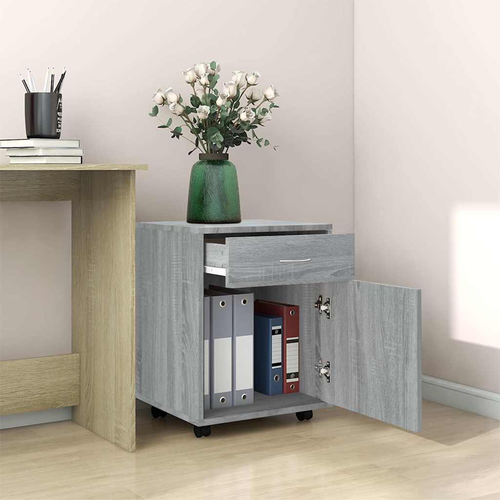 Armadietto con Ruote Grigio Sonoma 45x38x54cm Legno Multistrato