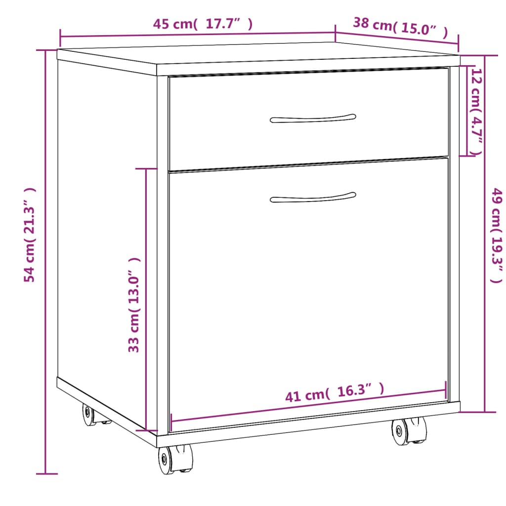 Armadietto con Ruote Grigio Sonoma 45x38x54cm Legno Multistrato