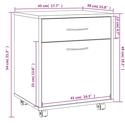 Armadietto con Ruote Grigio Sonoma 45x38x54cm Legno Multistrato