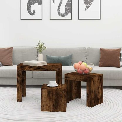 Tavolini Impilabili 3 pz Rovere Fumo in Legno Multistrato | homemem39