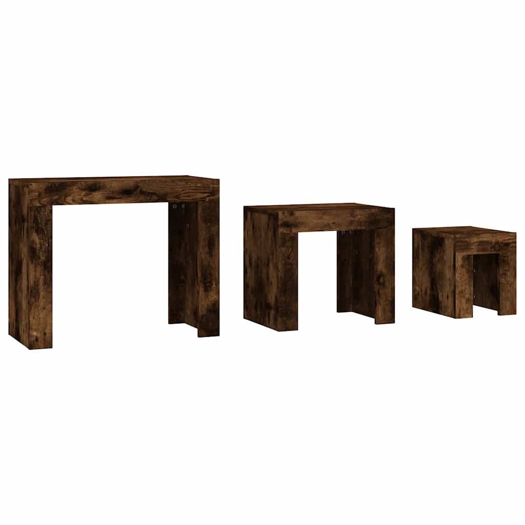 Tavolini Impilabili 3 pz Rovere Fumo in Legno Multistrato | homemem39