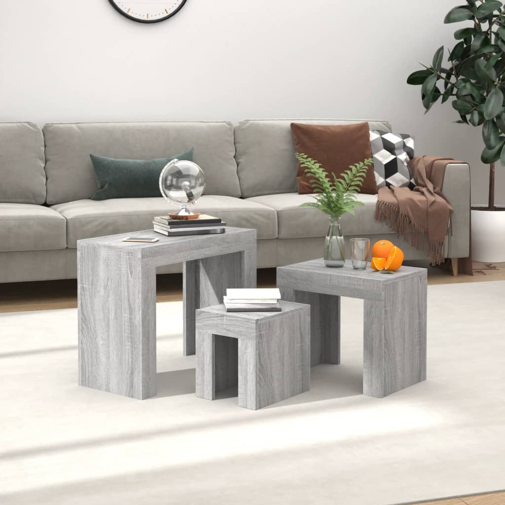 Tavolini Salotto Impilabili 3pz Grigio Sonoma Legno Multistrato | homemem39