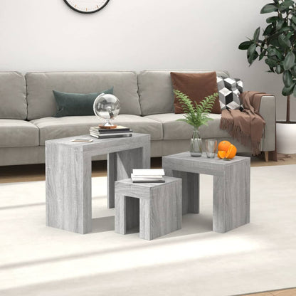 Tavolini Salotto Impilabili 3pz Grigio Sonoma Legno Multistrato | homemem39