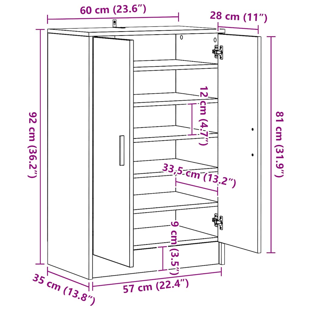 Scarpiera Rovere Marrone 60x35x92 cm in Legno Multistrato - homemem39