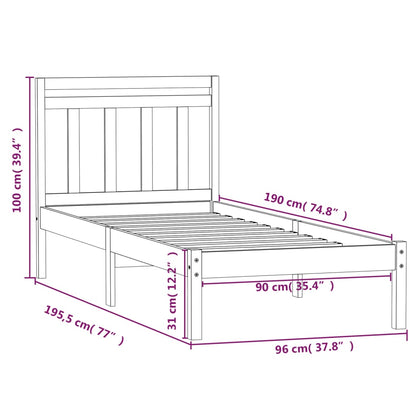 Single bed frame 90x190 cm in solid wood