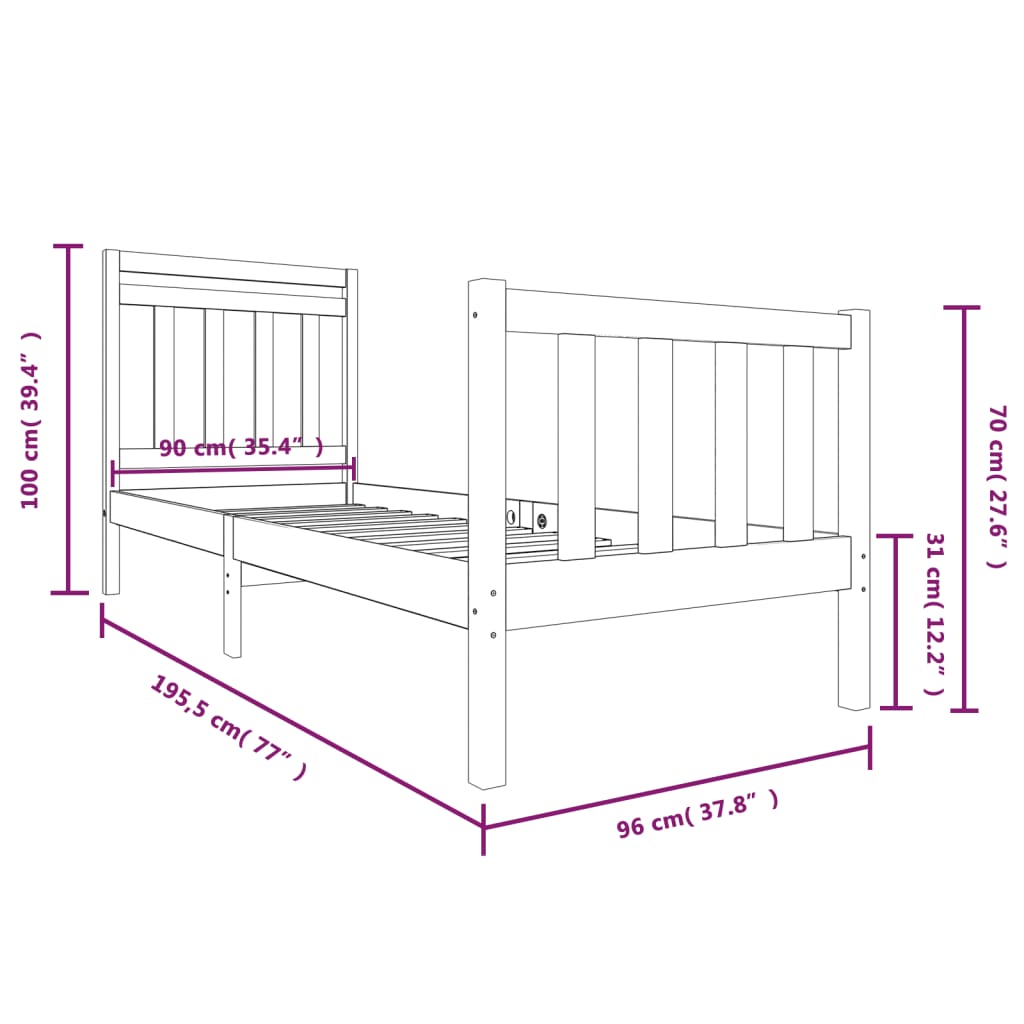 Giroletto 90x190 cm Single in Legno Massello - homemem39