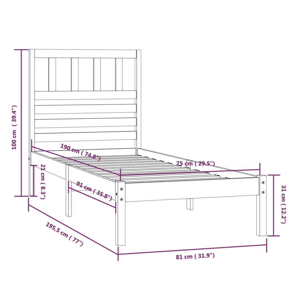Giroletto senza Materasso Bianco 75x190 Legno Massello di Pino | homemem39