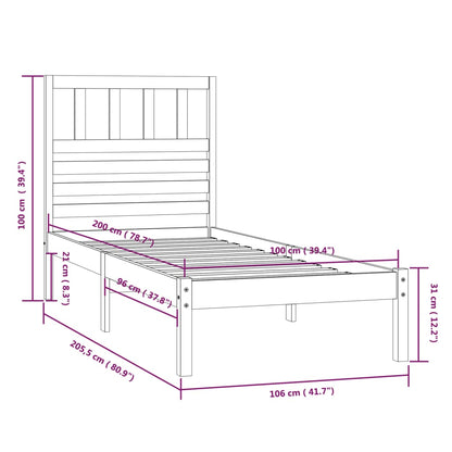 Bed frame in solid pine wood 100x200 cm