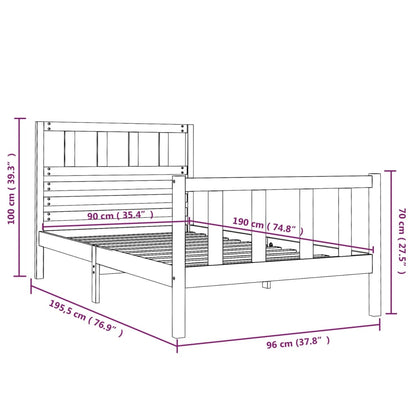 Black Bed Frame 90x190 cm Single in Solid Wood