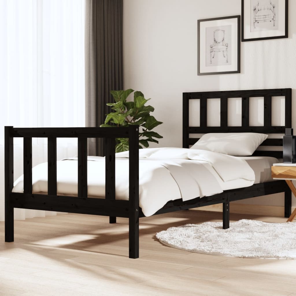 Black Bed Frame 90x190 cm Single in Solid Wood