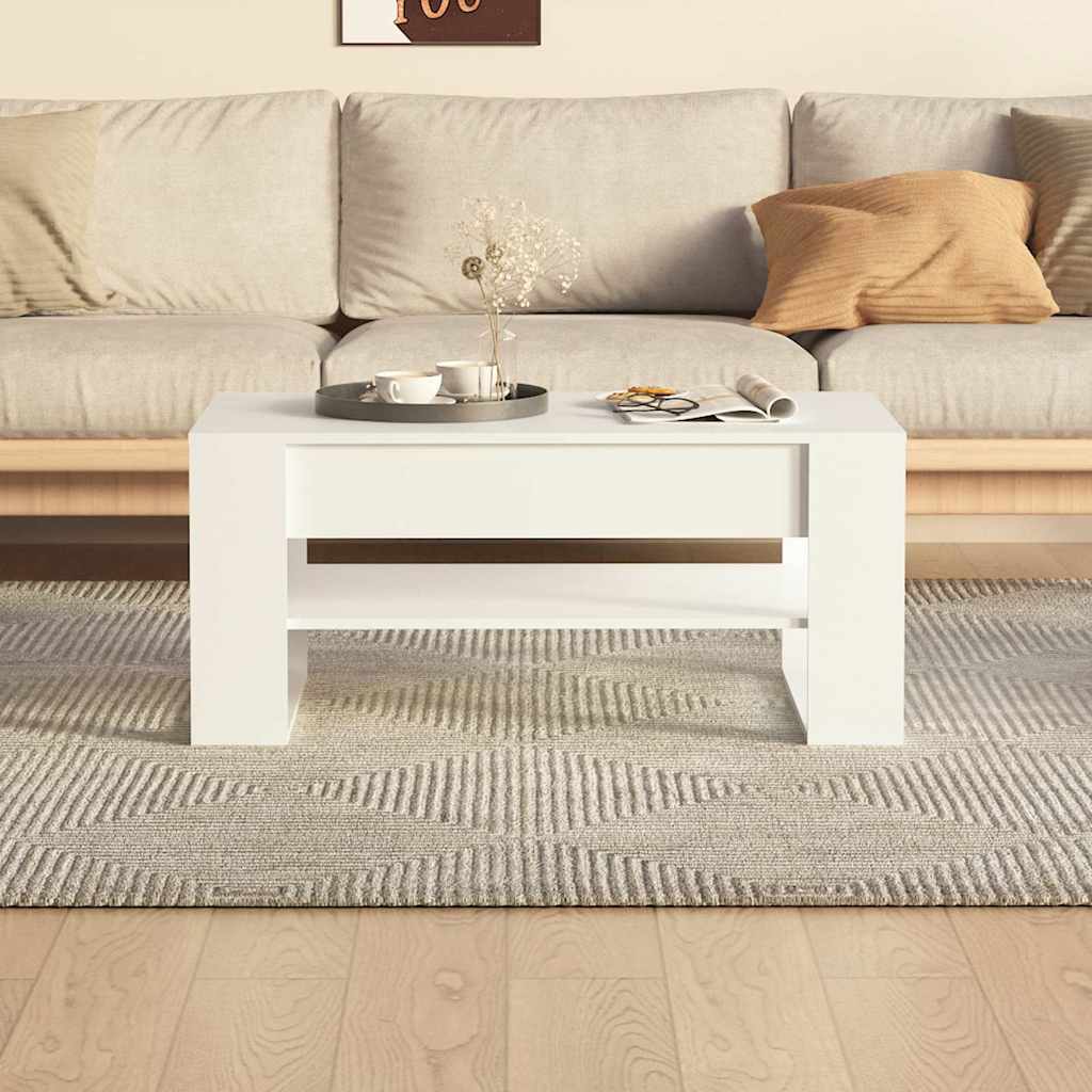 Tavolino da Salotto Bianco 102x55x45 cm in Legno Multistrato