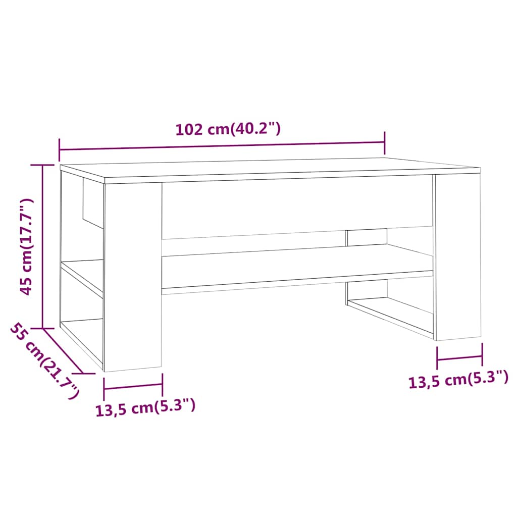 Tavolino da Salotto Bianco 102x55x45 cm in Legno Multistrato