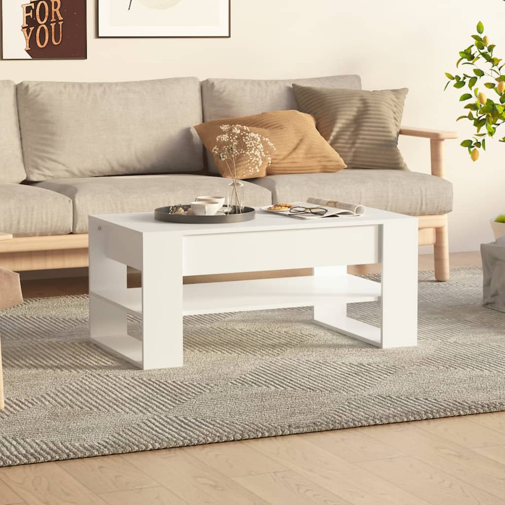Tavolino da Salotto Bianco 102x55x45 cm in Legno Multistrato | homemem39