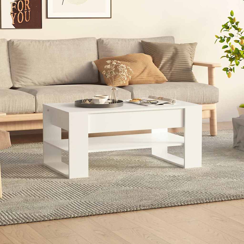 Tavolino da Salotto Bianco 102x55x45 cm in Legno Multistrato