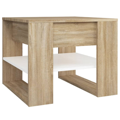 Tavolino Bianco e Rovere Sonoma 55,5x55x45 cm Legno Multistrato | homemem39