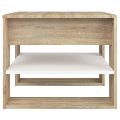 Tavolino Bianco e Rovere Sonoma 55,5x55x45 cm Legno Multistrato