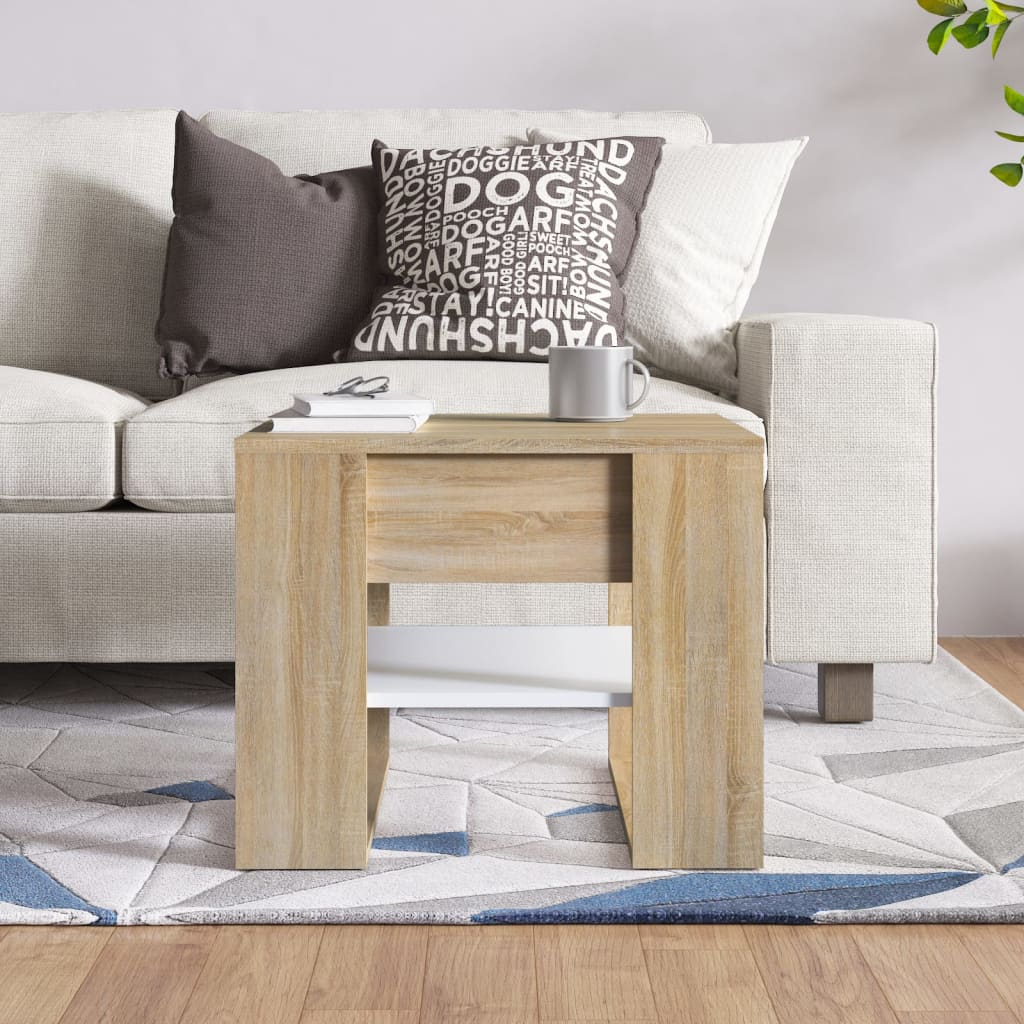Tavolino Bianco e Rovere Sonoma 55,5x55x45 cm Legno Multistrato | homemem39