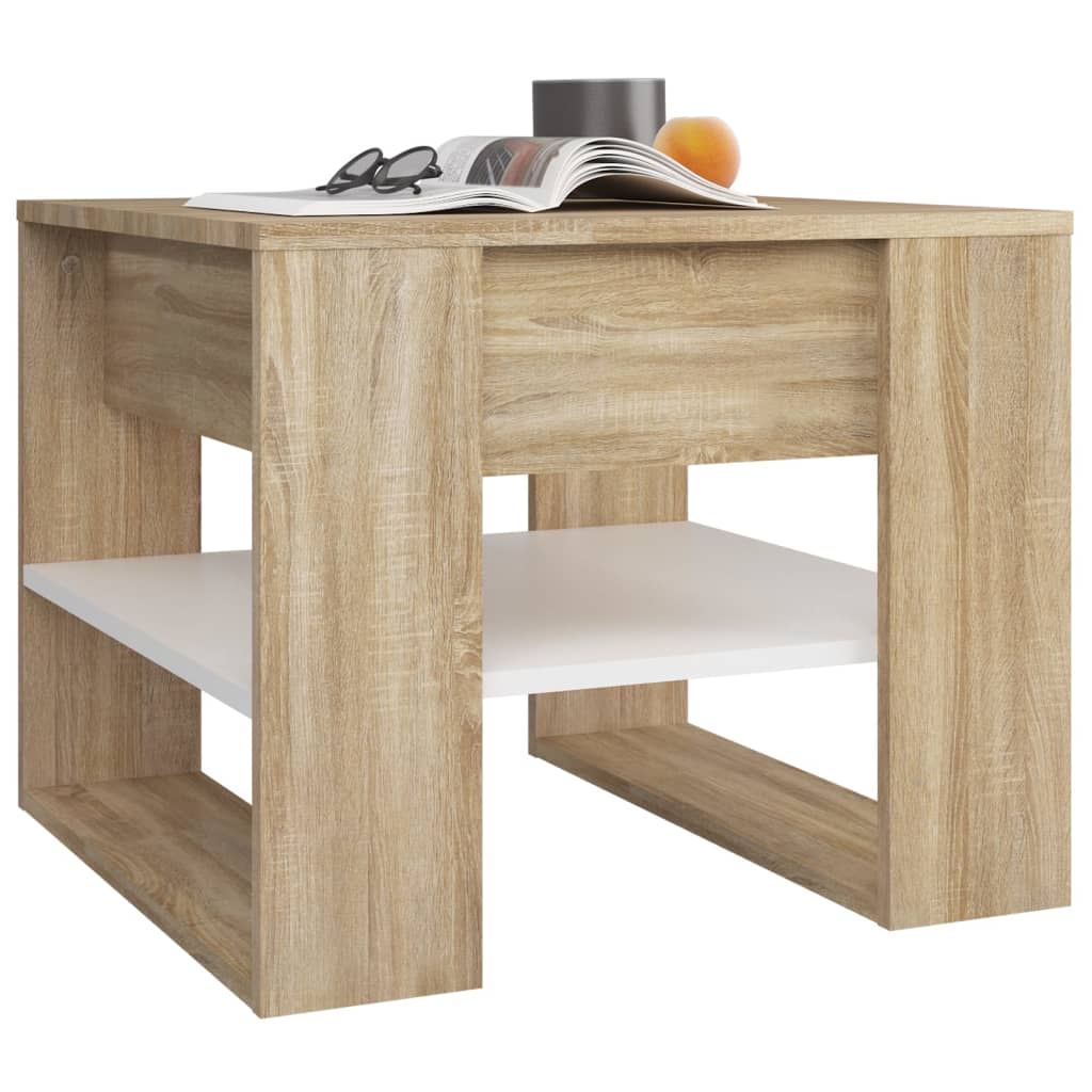 Tavolino Bianco e Rovere Sonoma 55,5x55x45 cm Legno Multistrato | homemem39