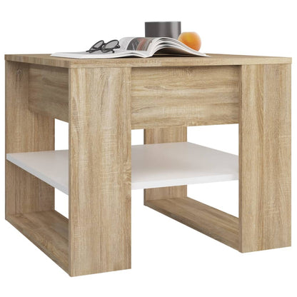 Tavolino Bianco e Rovere Sonoma 55,5x55x45 cm Legno Multistrato | homemem39