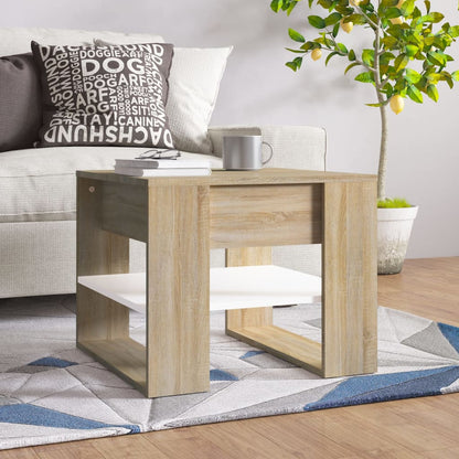 Tavolino Bianco e Rovere Sonoma 55,5x55x45 cm Legno Multistrato