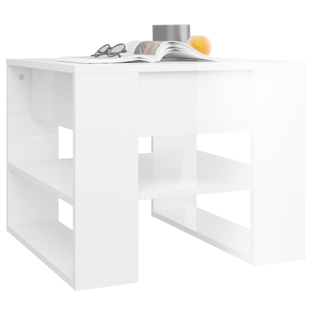 Tavolino Salotto Bianco Lucido 55,5x55x45 cm Legno Multistrato | homemem39