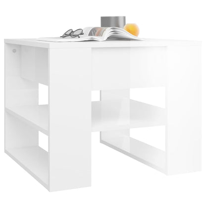 Tavolino Salotto Bianco Lucido 55,5x55x45 cm Legno Multistrato | homemem39