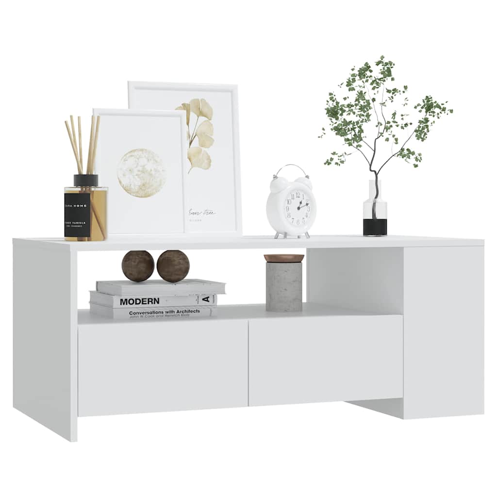Tavolino da Salotto Bianco 102x55x42 cm in Legno Multistrato