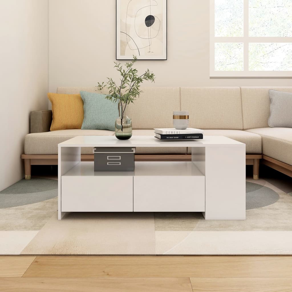Tavolino da Salotto Bianco 102x55x42 cm in Legno Multistrato | homemem39