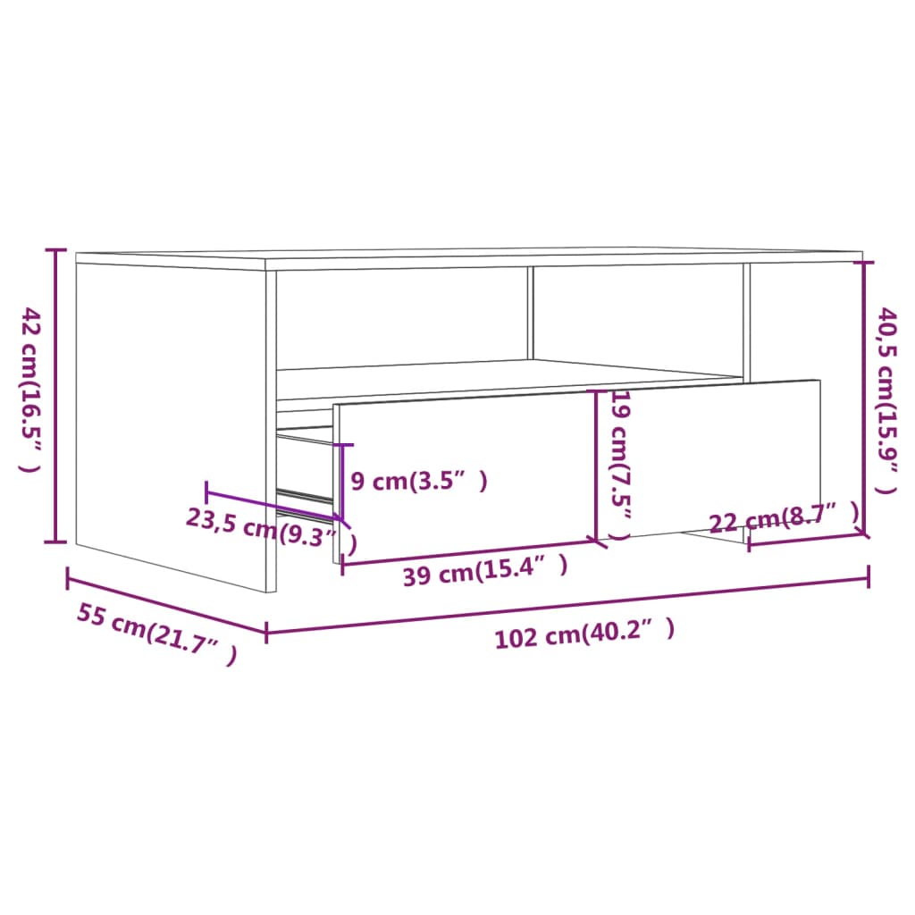 Tavolino da Salotto Nero 102x55x42 cm in Legno Compensato - homemem39