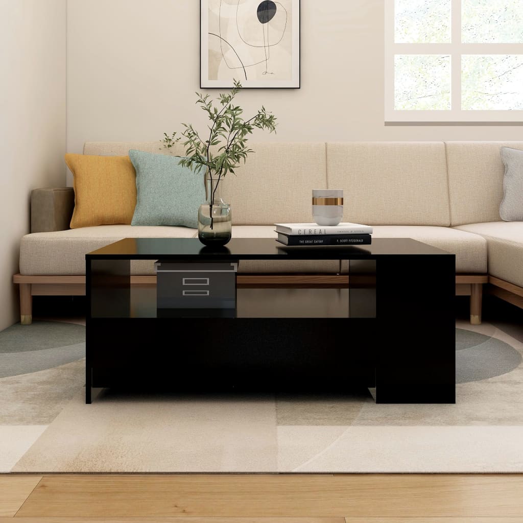 Tavolino da Salotto Nero 102x55x42 cm in Legno Compensato - homemem39