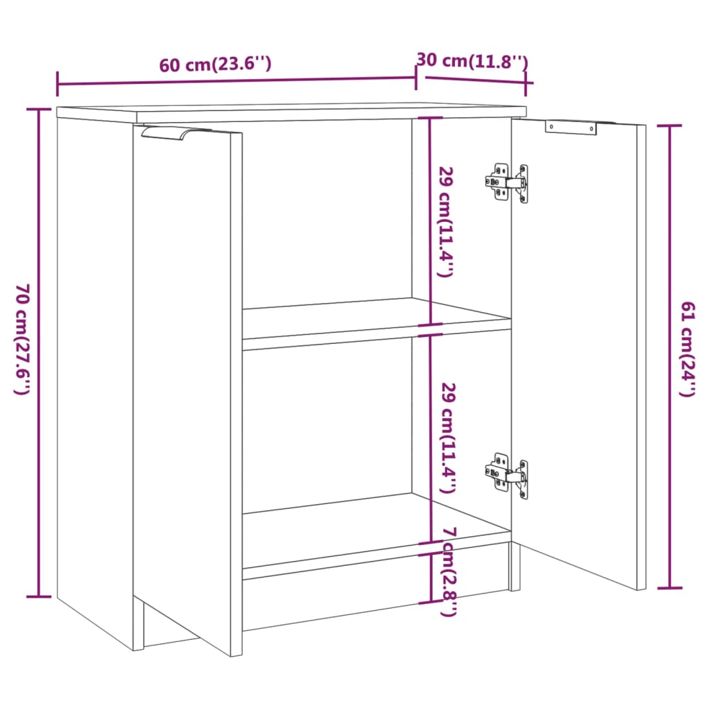 Credenza Bianco Lucido 60x30x70 cm in Legno Multistrato - homemem39