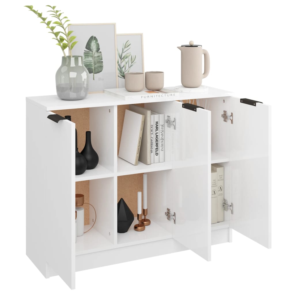 Credenza Bianco Lucido 90,5x30x70 cm in Legno Multistrato