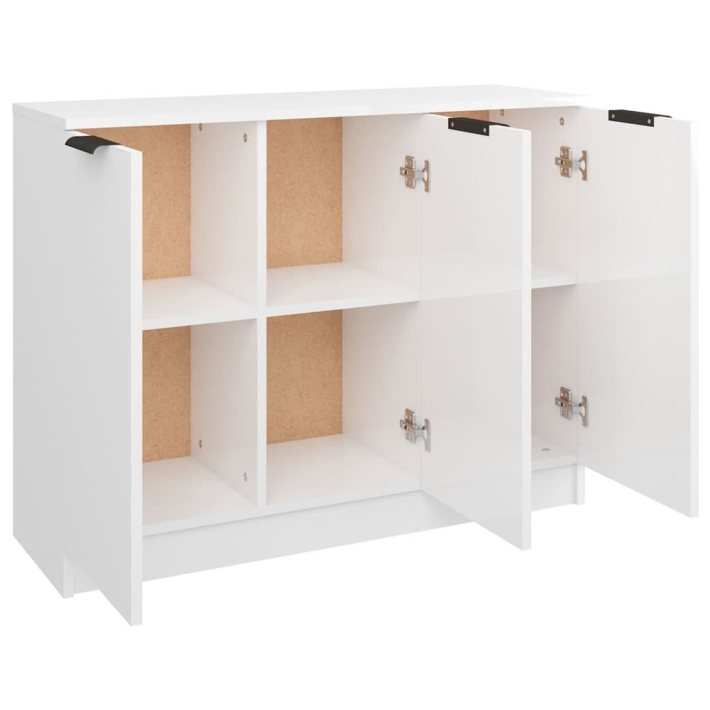 Credenza Bianco Lucido 90,5x30x70 cm in Legno Multistrato