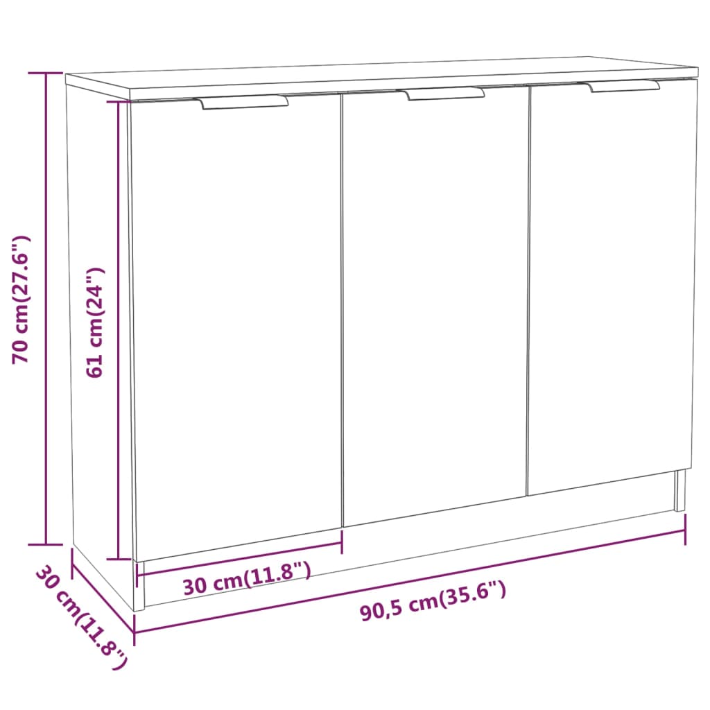 Credenza Bianco Lucido 90,5x30x70 cm in Legno Multistrato