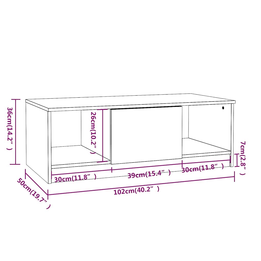 Tavolino da Salotto Bianco 102x50x36 cm in Legno Multistrato