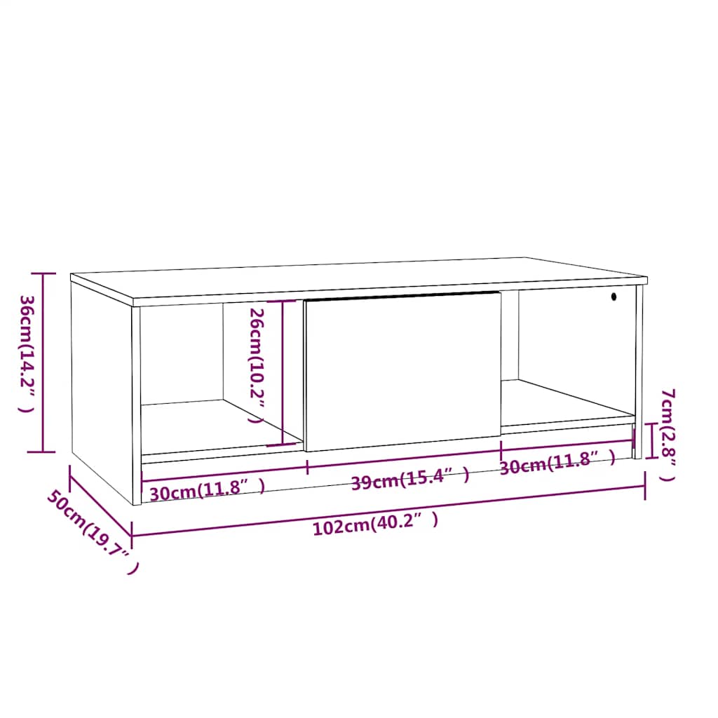 Tavolino da Salotto Rovere Sonoma 102x50x36cm Legno Multistrato | homemem39