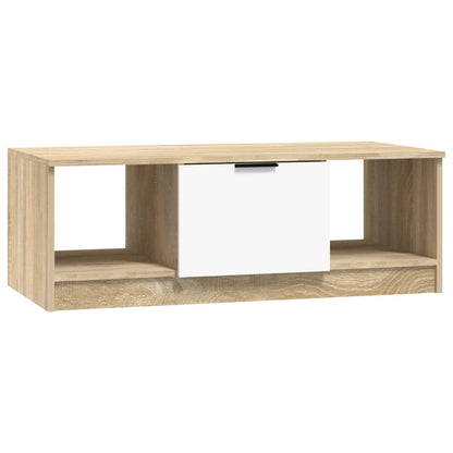 Tavolino Bianco e Rovere Sonoma 102x50x36 cm Legno Multistrato | homemem39