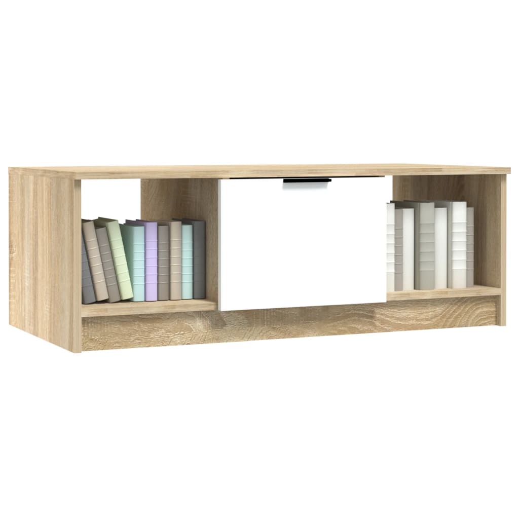 Tavolino Bianco e Rovere Sonoma 102x50x36 cm Legno Multistrato | homemem39