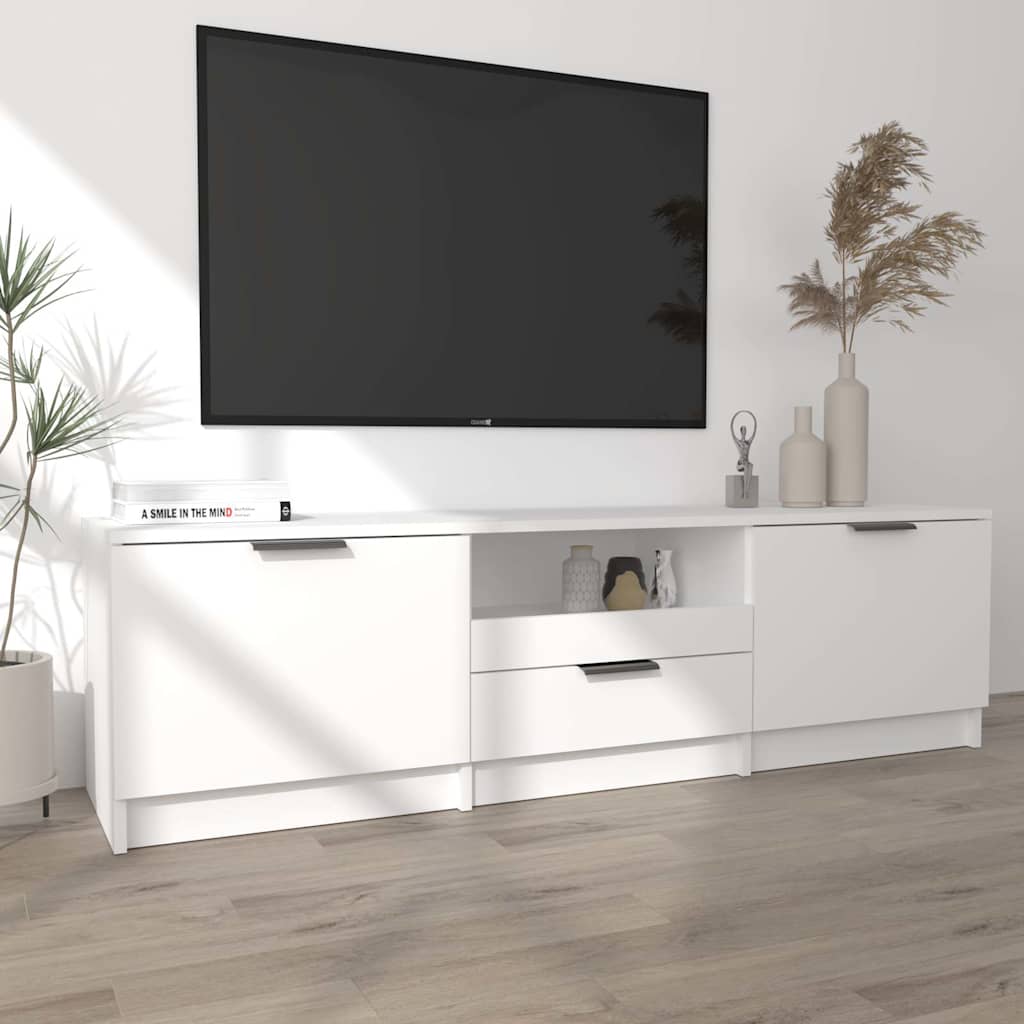 Mobile TV Bianco 140x35x40 cm in Legno Massello