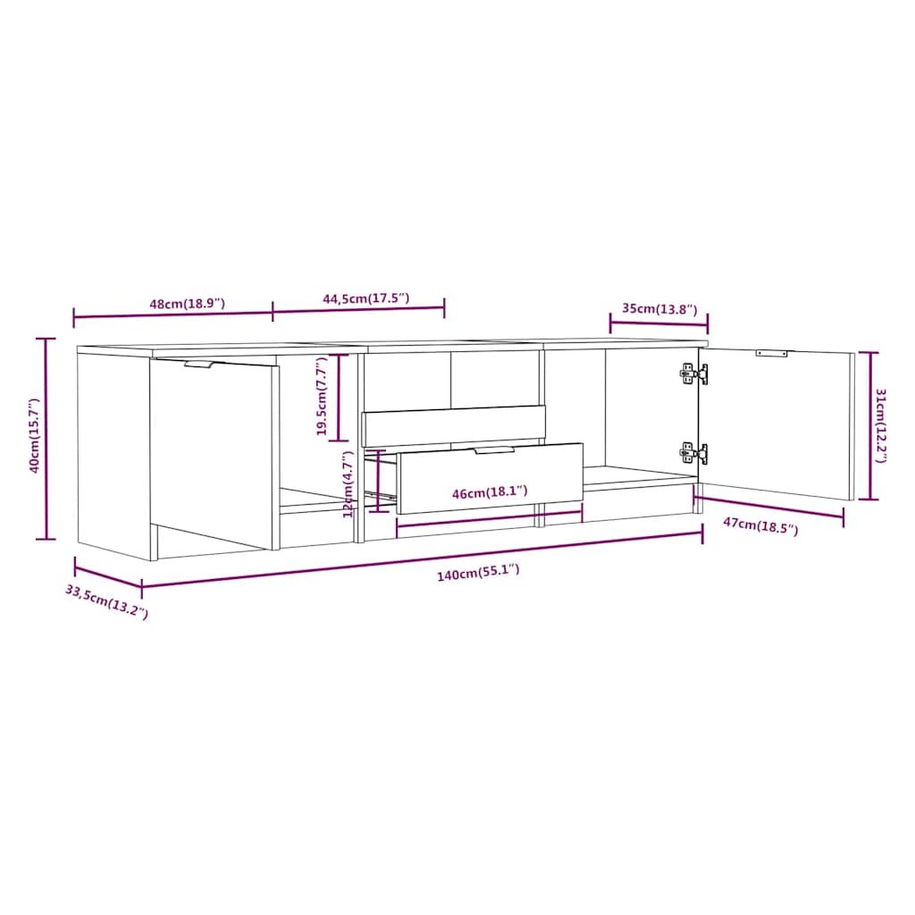Mobile TV Rovere Sonoma 140x35x40 cm Legno ingegnerizzato | homemem39