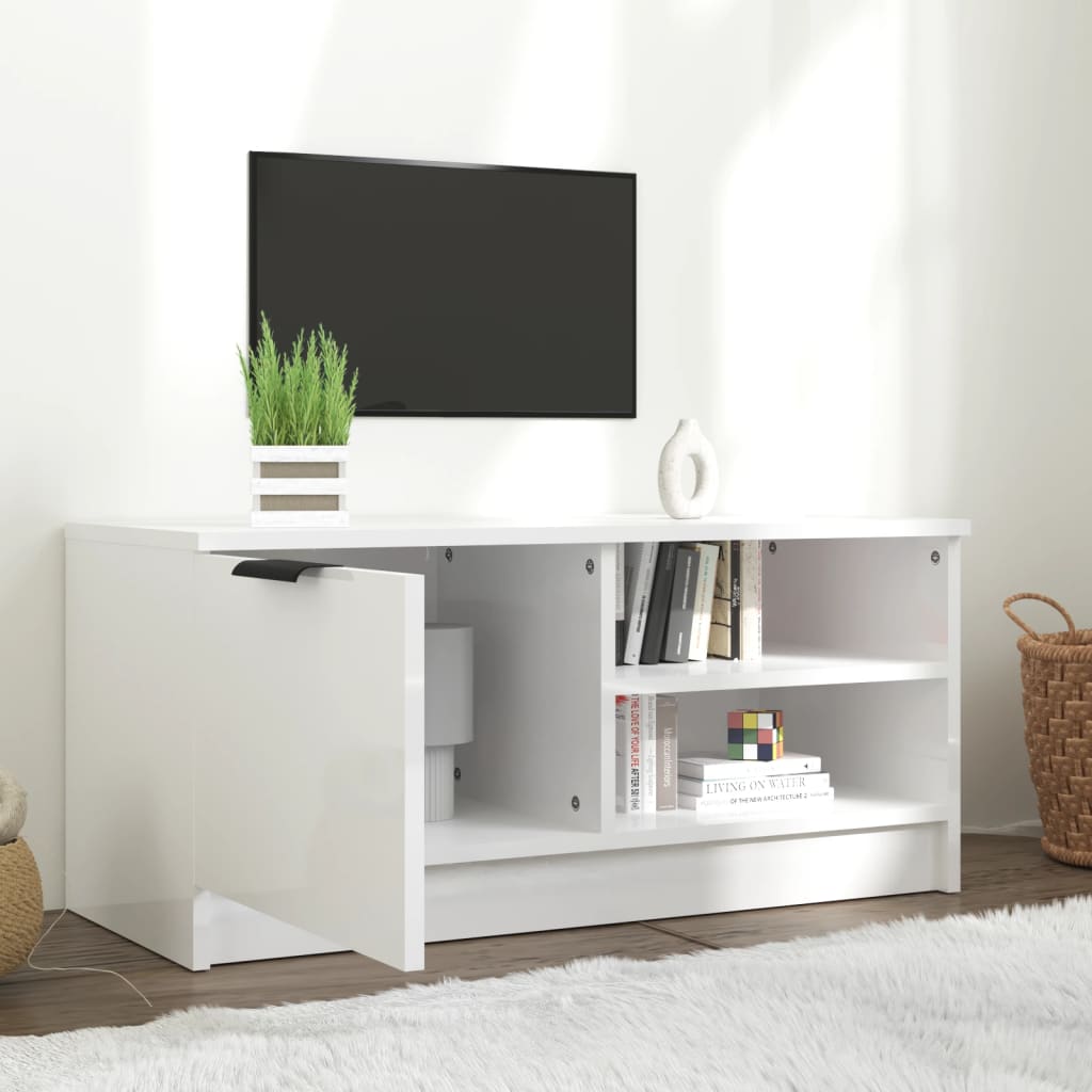 Mobile Porta TV Bianco Lucido 80x35x45 cm in Legno Multistrato - homemem39