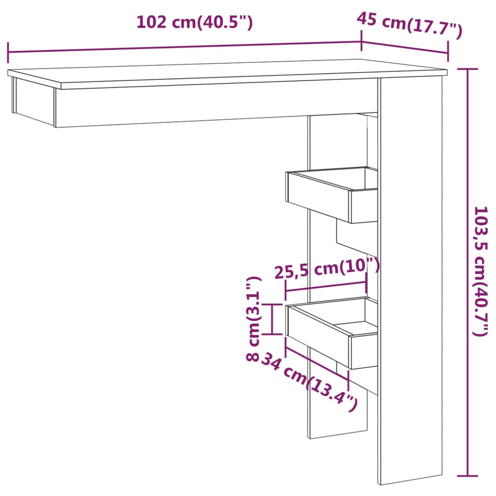 Bancone da Muro Bianco 102x45x103,5 cm in Legno Compensato