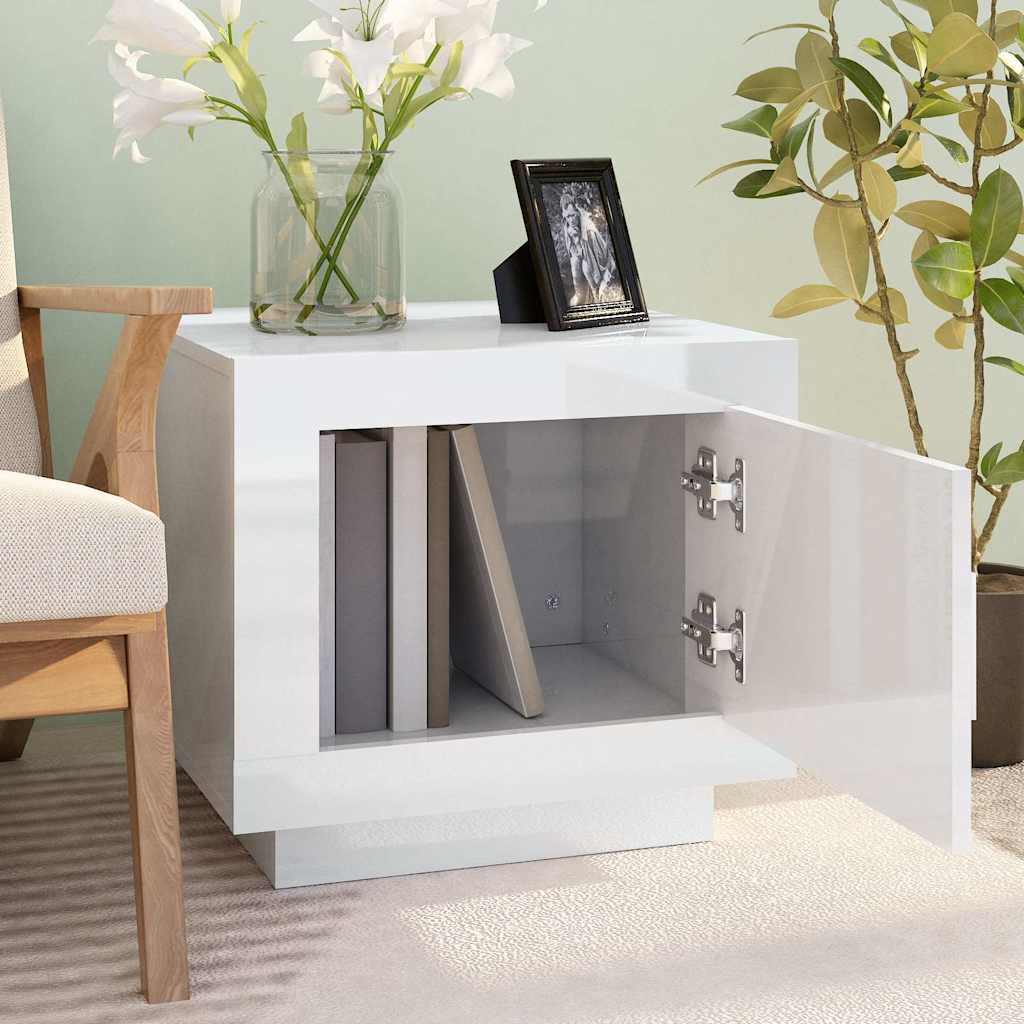 Tavolino Salotto Bianco Lucido 51x50x45 cm in Legno Multistrato