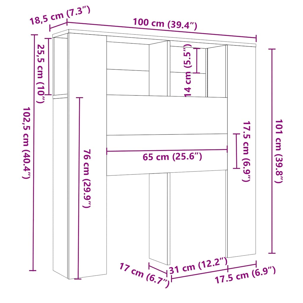 Mobiletto con testiera bianco 100x18,5x102,5 cm