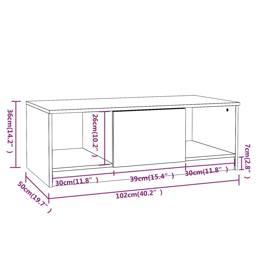 Tavolino da Salotto Rovere Fumo 102x50x36 cm Legno Multistrato | homemem39