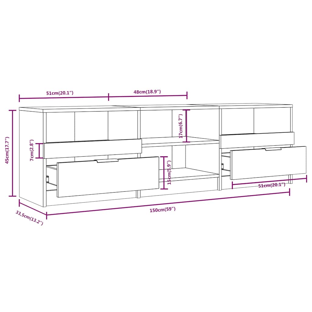 Mobile TV Rovere Fumo 150x33,5x45 cm in Legno Ingegnerizzato