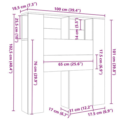 Testiera con Scomparti Rovere Fumo 100x18,5x102,5 cm - homemem39